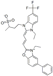 3-ethyl-2-[3-[1-ethyl-1,3-dihydro-3-(3-sulphonatobutyl)-5-(trifluoromethyl)-2H-benzimidazol-2-ylidene]prop-1-enyl]-5-phenylbenzoxazolium