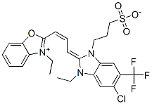2-[3-[5-chloro-3-ethyl-1,3-dihydro-1-(3-sulphonatopropyl)-6-(trifluoromethyl)-2H-benzimidazol-2-ylidene]prop-1-enyl]-3-ethylbenzoxazolium