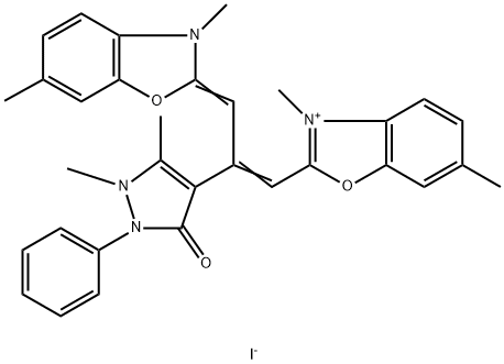 2-[2-(2,3-dihydro-1,5-dimethyl-3-oxo-2-phenyl-1H-pyrazol-4-yl)-3-(3,6-dimethyl-3H-benzoxazol-2-ylidene)prop-1-enyl]-3,6-dimethylbenzoxazolium iodide