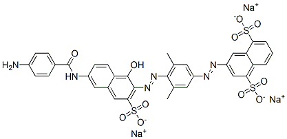 3-[[4-[[6-[(4-aminobenzoyl)amino]-1-hydroxy-3-sulpho-2-naphthyl]azo]-3,5-dimethylphenyl]azo]naphthalene-1,5-disulphonic acid, sodium salt