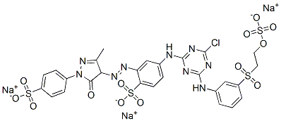 trisodium 4-[[4-chloro-6-[[3-[[2-(sulphonatooxy)ethyl]sulphonyl]phenyl]amino]-1,3,5-triazin-2-yl]amino]-2-[[4,5-dihydro-3-methyl-5-oxo-1-(4-sulphonatophenyl)-1H-pyrazol-4-yl]azo]benzenesulphonate