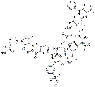 2-[[1-(anilinocarbonyl)-2-oxopropyl]azo]-5-[[[[3-carboxy-4-[[4,5-dihydro-3-methyl-5-oxo-1-(3-sulphophenyl)-1H-pyrazol-4-yl]azo]phenyl]amino]carbonyl]amino]benzoic acid, potassium sodium salt