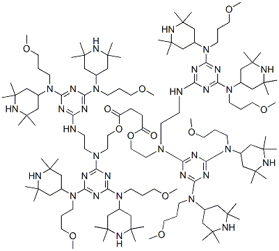 Butanedioic acid, bis[2-[[4,6-bis[(3-methoxypropyl)(2,2,6,6-tetramethyl-4-piperidinyl)amino]-1,3,5-triazin-2-yl][2-[[4,6-bis[(3-methoxypropyl)(2,2,6,6-tetramethyl-4-piperidinyl)amino]-1,3,5-triazin-2-yl]amino]ethyl]amino]ethyl] ester