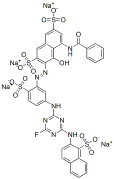 tetrasodium 5-benzamido-3-(5-(4-fluoro-6-(1-sulphonato-2-naphthylamino)-1,3,5-triazin-2-ylamino)-2-sulphonatophenylazo)-4-hydroxynaphthalene-2,7- disulphonate