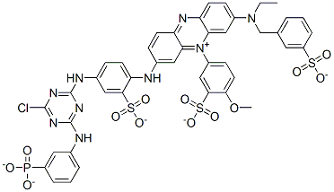 trihydrogen 3-[[4-[[4-chloro-6-[(3-phosphonatophenyl)amino]-1,3,5-triazin-2-yl]amino]-2-sulphonatophenyl]amino]-7-[ethyl[(3-sulphonatophenyl)methyl]amino]-5-(4-methoxy-3-sulphonatophenyl)phenazinium