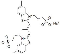hydrogen 5-methyl-2-[2-methyl-3-[5-methyl-3-(3-sulphonatopropyl)-3H-benzothiazol-2-ylidene]prop-1-enyl]-3-(3-sulphonatopropyl)benzothiazolium, sodium salt