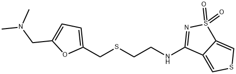 N-[2-[[5-(dimethylaminomethyl)-2-furyl]methylsulfanyl]ethyl]-8,8-dioxo -3,8$l^{6}-dithiabicyclo[3.3.0]octa-1,4,6-trien-6-amine