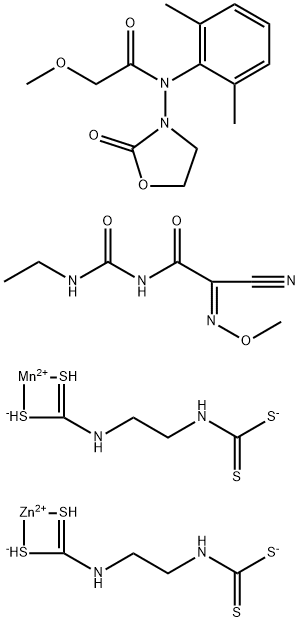 (2Z)-2-cyano-N-(ethylcarbamoyl)-2-methoxyimino-acetamide: N-(2,6-dimet hylphenyl)-2-methoxy-N-(2-oxooxazolidin-3-yl)acetamide: manganese(+2) cation: [2-(sulfidocarbothioylamino)ethylamino]methanedithioate: zinc( +2) cation