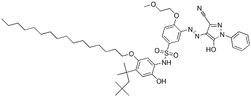 3-(3-Cyano-5-hydroxy-1-phenyl-1H-pyrazol-4-ylazo)-4-(2-methoxyethoxy)-N-[5-hexadecyloxy-2-hydroxy-4-(1,1,3,3-tetramethylbutyl)phenyl]benzenesulfonamide