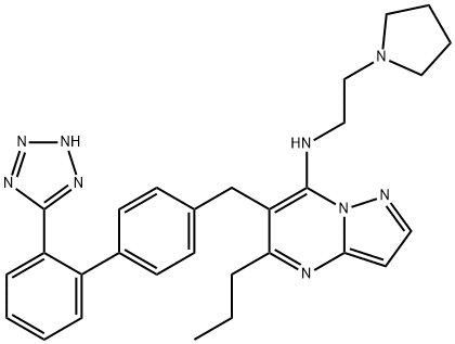 5-Propyl-N-(2-(1-pyrrolidinyl)ethyl)-6-((2'-(1H-tetrazol-5-yl)(1,1'- biphenyl)-4-yl)methyl) pyrazolo(1,5-a)pyrimidin-7-amine