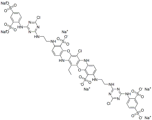 6-Chloro-3,10-bis[2-[4-chloro-6-(2,4-disulfophenylamino)-1,3,5-triazin-2-ylamino]ethylamino]-13-ethylbenzo[5,6][1,4]
oxozino[2,3-b]phenoxazine-4,11-disulphonic acid, sodium salt