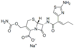 sodium (6R,7R)-7-[[(E)-2-(2-amino-1,3-thiazol-4-yl)pent-2-enoyl]amino] -3-(carbamoyloxymethyl)-8-oxo-5-thia-1-azabicyclo[4.2.0]oct-2-ene-2-ca rboxylate