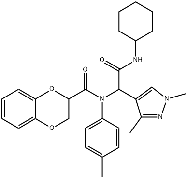 1H-Pyrazole-4-acetamide,N-cyclohexyl-alpha-[[(2,3-dihydro-1,4-benzodioxin-2-yl)carbonyl](4-methylphenyl)amino]-1,3-dimethyl-(9CI)