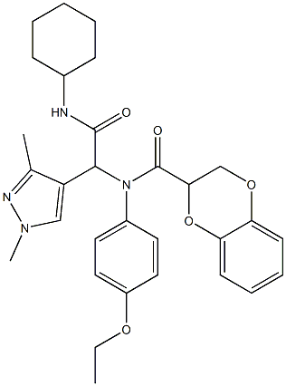 1H-Pyrazole-4-acetamide,N-cyclohexyl-alpha-[[(2,3-dihydro-1,4-benzodioxin-2-yl)carbonyl](4-ethoxyphenyl)amino]-1,3-dimethyl-(9CI)