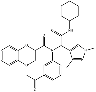 1H-Pyrazole-4-acetamide,alpha-[(3-acetylphenyl)[(2,3-dihydro-1,4-benzodioxin-2-yl)carbonyl]amino]-N-cyclohexyl-1,3-dimethyl-(9CI)