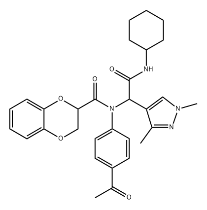 1H-Pyrazole-4-acetamide,alpha-[(4-acetylphenyl)[(2,3-dihydro-1,4-benzodioxin-2-yl)carbonyl]amino]-N-cyclohexyl-1,3-dimethyl-(9CI)