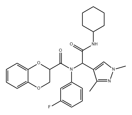 1H-Pyrazole-4-acetamide,N-cyclohexyl-alpha-[[(2,3-dihydro-1,4-benzodioxin-2-yl)carbonyl](3-fluorophenyl)amino]-1,3-dimethyl-(9CI)