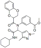 Benzoic acid, 3-[[2-(cyclohexylamino)-1-(1,3-dimethyl-1H-pyrazol-4-yl)-2-oxoethyl][(2,3-dihydro-1,4-benzodioxin-2-yl)carbonyl]amino]-, methyl ester (9CI)