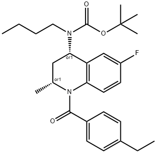 Carbamic acid, butyl[(2R,4S)-1-(4-ethylbenzoyl)-6-fluoro-1,2,3,4-tetrahydro-2-methyl-4-quinolinyl]-, 1,1-dimethylethyl ester, rel- (9CI)