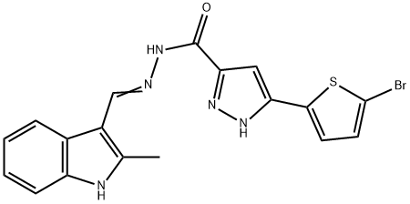 (E)-3-(5-bromothiophen-2-yl)-N-((2-methyl-1H-indol-3-yl)methylene)-1H-pyrazole-5-carbohydrazide