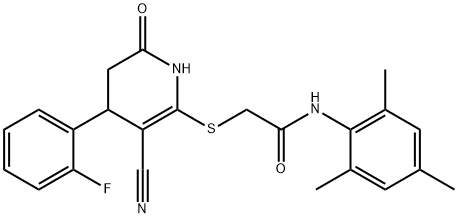 2-((3-cyano-4-(2-fluorophenyl)-6-oxo-1,4,5,6-tetrahydropyridin-2-yl)thio)-N-mesitylacetamide