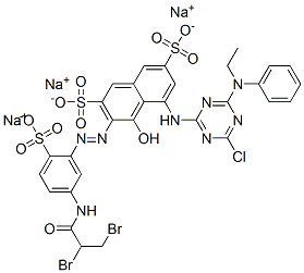 2,7-Naphthalenedisulfonic acid, 5-4-chloro-6-(ethylphenylamino)-1,3,5-triazin-2-ylamino-3-5-(2,3-dibromo-1-oxopropyl)amino-2-sulfophenylazo-4-hydroxy-, sodium salt