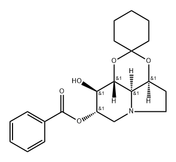 Spirocyclohexane-1,2-1,3dioxino4,5,6-hiindolizine-8,9-diol, octahydro-, 8-benzoate, 3aS-(3a.alpha.,8.alpha.,9.beta.,9a.beta.,9b.alpha.)-