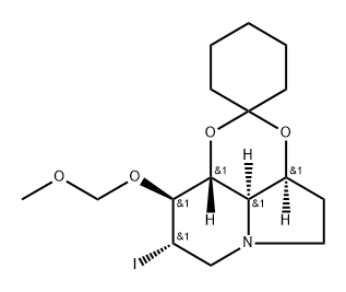 Spirocyclohexane-1,2-1,3dioxino4,5,6-hiindolizine, octahydro-8-iodo-9-(methoxymethoxy)-, 3aS-(3a.alpha.,8.alpha.,9.beta.,9a.beta.,9b.alpha.)-