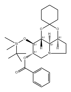 Spirocyclohexane-1,2-1,3dioxino4,5,6-hiindolizin-8-ol, 9-(1,1-dimethylethyl)dimethylsilyloxyoctahydro-, benzoate (ester), 3aS-(3a.alpha.,8.alpha.,9.beta.,9a.beta.,9b.alpha.)-