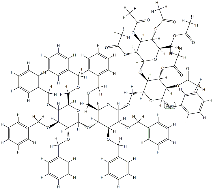 phenyl O-(2,3,4,6-tetra-O-benzyl-glucopyranosyl)-1-4-O-(2,3,6-tri-O-benzylglucopyranosyl)-1-6-O-(2,3,4,6-tetra-O-acetylglucopyranosyl)-1-4-2,3-di-O-acetyl-1-thioglucopyranoside