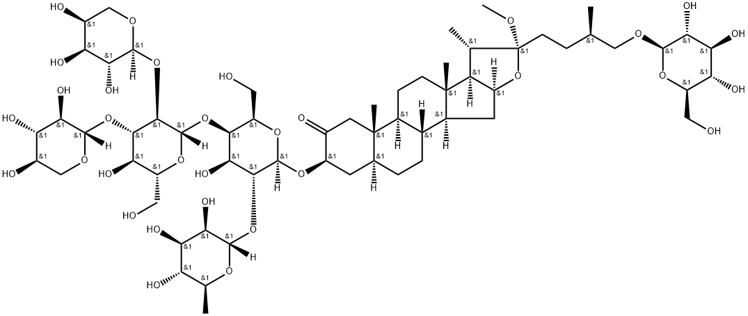 3-hydroxy-22-methoxy-26-O-glucopyranosyloxy-furost-25(27)-en-2-one-3-O-(O-rhamnopyranosyl-(1-2)-O-(O-arabinopyranosyl-(1-2)-O-(xylopyranosyl-(1-3))-glucopyranosyl-(1-4))galactopyranoside)