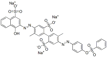 [1,1'-Biphenyl]-2,2'-disulfonic acid, 4-[(1-hydroxy-4-sulfo-2-naphthalenyl) azo]-5,5'-dimethyl-4'-[[4-[(phenylsulfonyl )oxy]phenyl]azo]-, trisodium salt