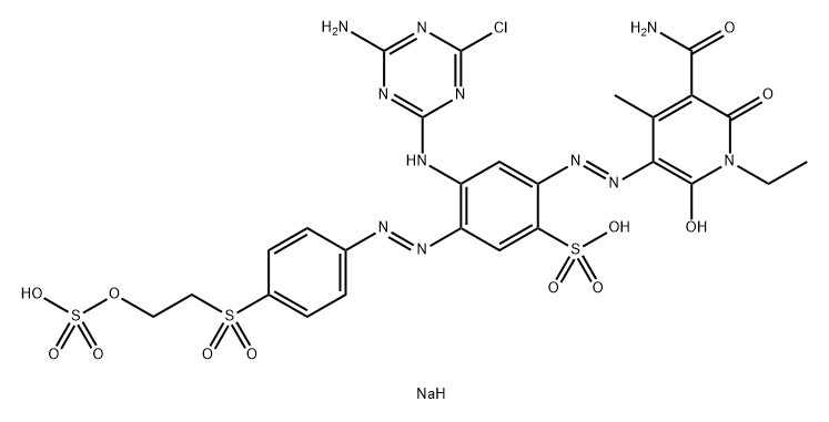 Benzenesulfonic acid, 2-5-(aminocarbonyl)-1-ethyl-1,6-dihydro-2-hydroxy-4-methyl-6-oxo-3-pyridinylazo-4-(4-amino-6-chloro-1,3,5-triazin-2-yl)amino-5-4-2-(sulfooxy)ethylsulfonylphenylazo-, sodium salt