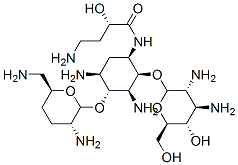 (2S)-4-amino-N-[(1R,2S,3S,4R,5S)-3,5-diamino-4-[(2R,3R,6S)-3-amino-6-( aminomethyl)oxan-2-yl]oxy-2-[(2S,3R,4R,5S,6R)-3,4-diamino-5-hydroxy-6- (hydroxymethyl)oxan-2-yl]oxy-cyclohexyl]-2-hydroxy-butanamide