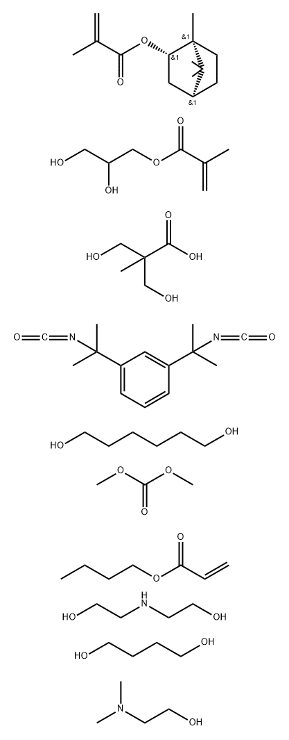 2,3-Dihydroxypropyl 2-methyl-2-propenoate polymer with 1,3-bis(1-isocyanato-1-methylethyl)benzene, 1,4-butanediol, butyl 2-propenoate, dimethyl carbonate, 1,6-hexanediol, 3-hydroxy-2-(hydroxymethyl)-2-methylpropanoic acid, 2,2'-iminobis[ethanol] and rel-(