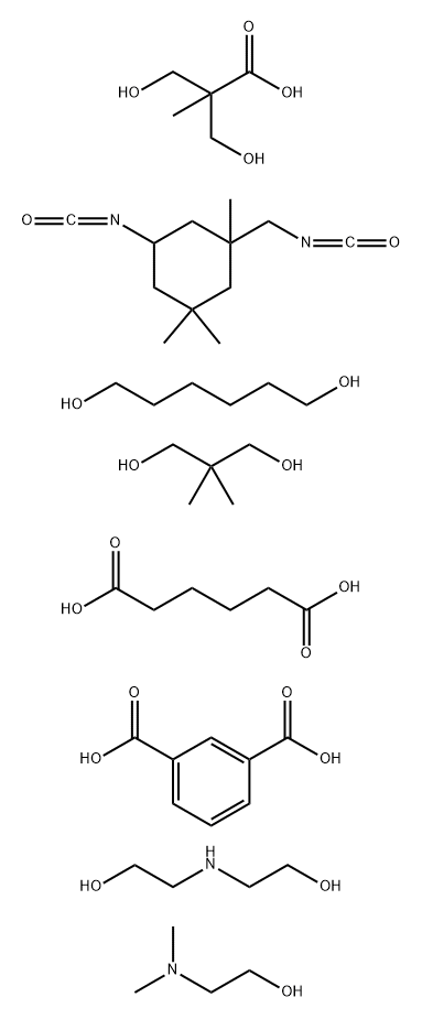 1,3-Benzenedicarboxylic acid polymer with 2,2-dimethyl-1,3-propanediol, hexanedioic acid, 1,6-hexanediol, 3-hydroxy-2-(hydroxymethyl)-2-methylpropanoic acid, 2,2'-iminobis[ethanol] and 5-isocyanato-1-(isocyanatomethyl)-1,3,3-trimethylcyclohexane, compd. w