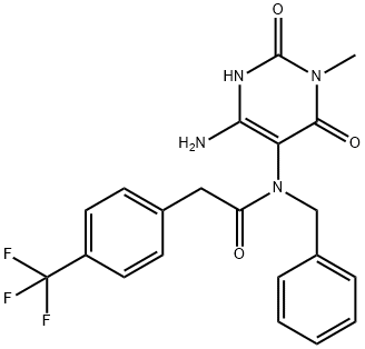Benzeneacetamide,  N-(4-amino-1,2,3,6-tetrahydro-1-methyl-2,6-dioxo-5-pyrimidinyl)-N-(phenylmethyl)-4-(trifluoromethyl)-