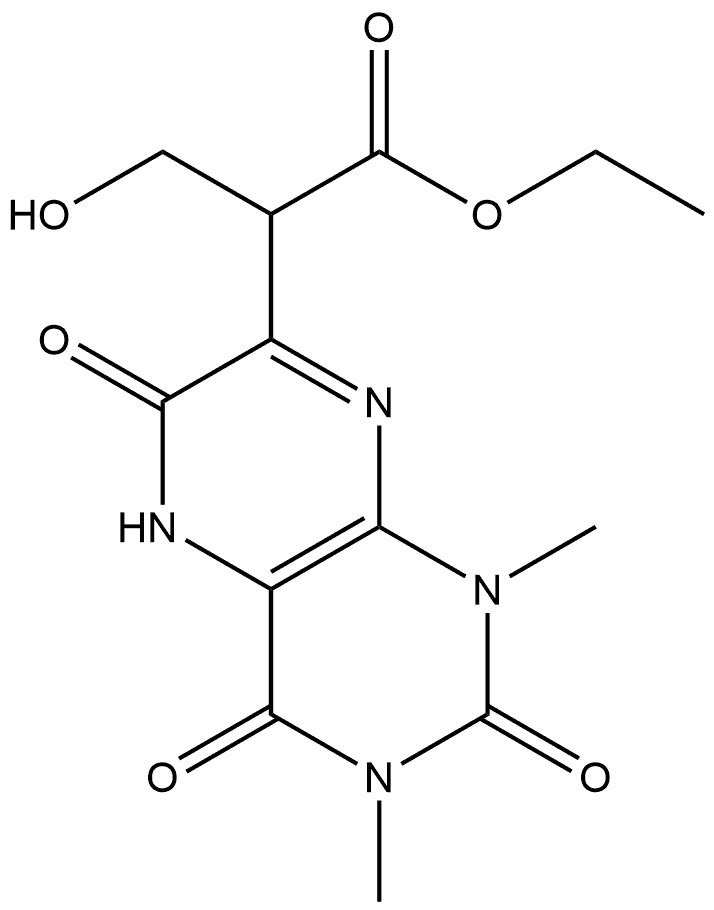 7-?Pteridineacetic acid, 1,?2,?3,?4,?5,?6-?hexahydro-?α-?(hydroxymethyl)?-?1,?3-?dimethyl-?2,?4,?6-?trioxo-?, ethyl ester (9CI)